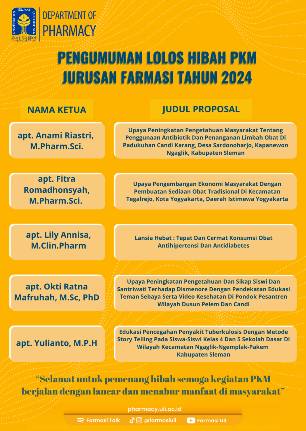 Poster pengumuman Hibah jurusan Farmasi 2024